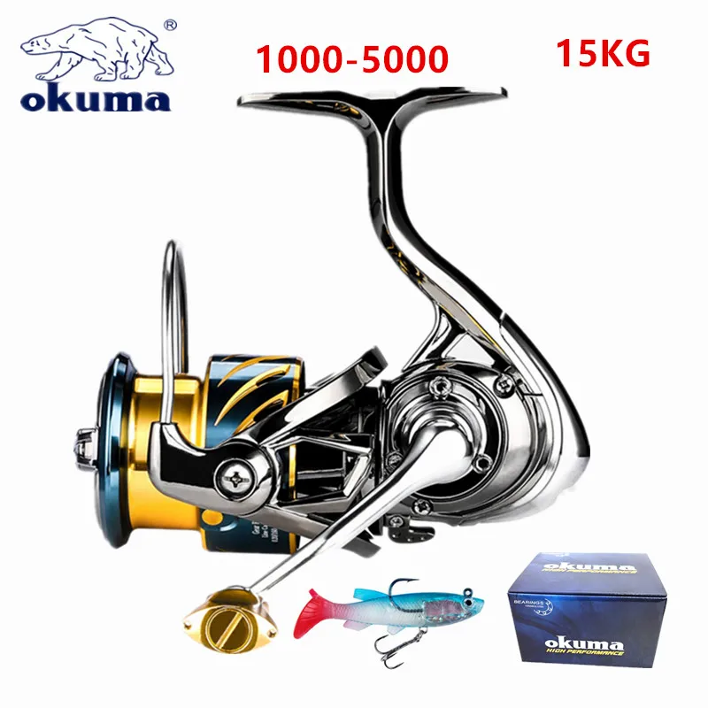 Carrete de pesca totalmente metálico OKUMA 12 + 1BB rueda giratoria de copa de línea poco profunda 15KG anticorrosión del agua de mar para modelos 1000-5000