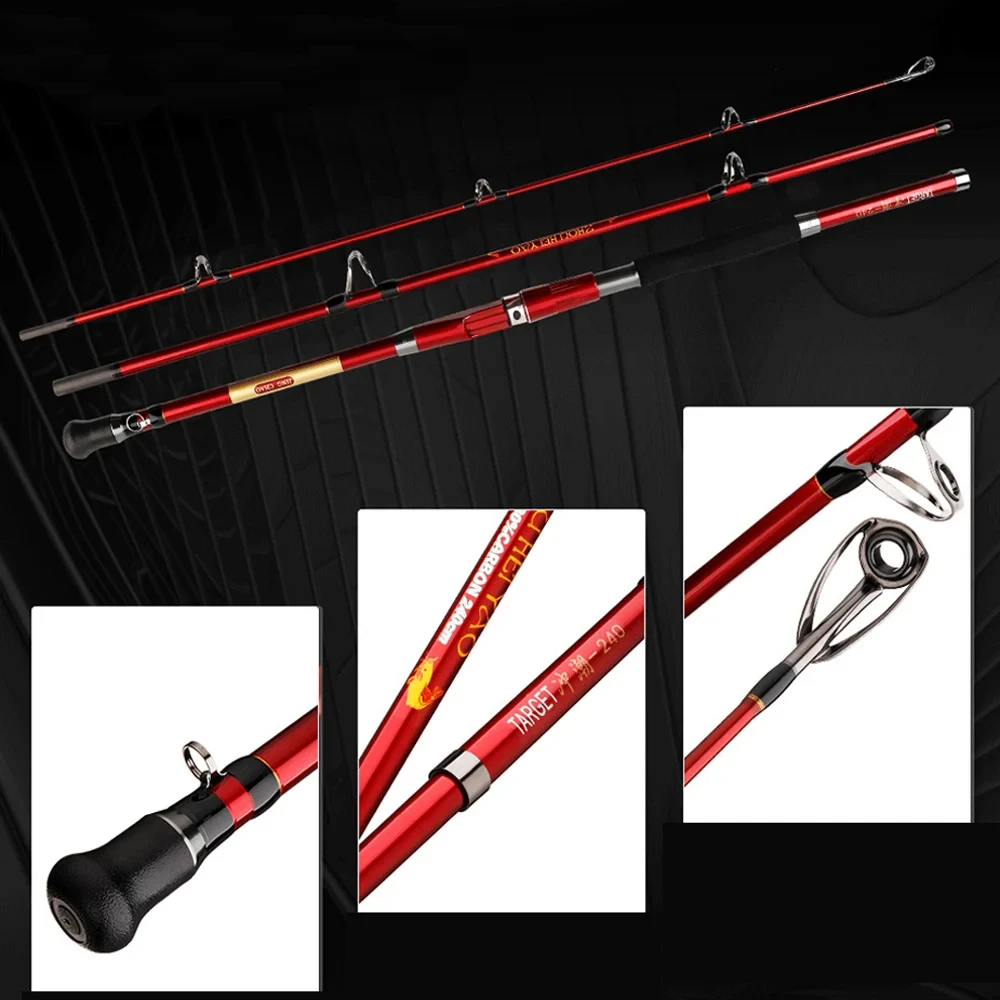 Caña de pescar de fibra de alto carbono, 1,8 m, 2,1 m, 2,4 m, potencia máxima de 30kg, barco de mar de jigging lento, giratorio, 3 secciones, Océano, agua salada - imagen 2
