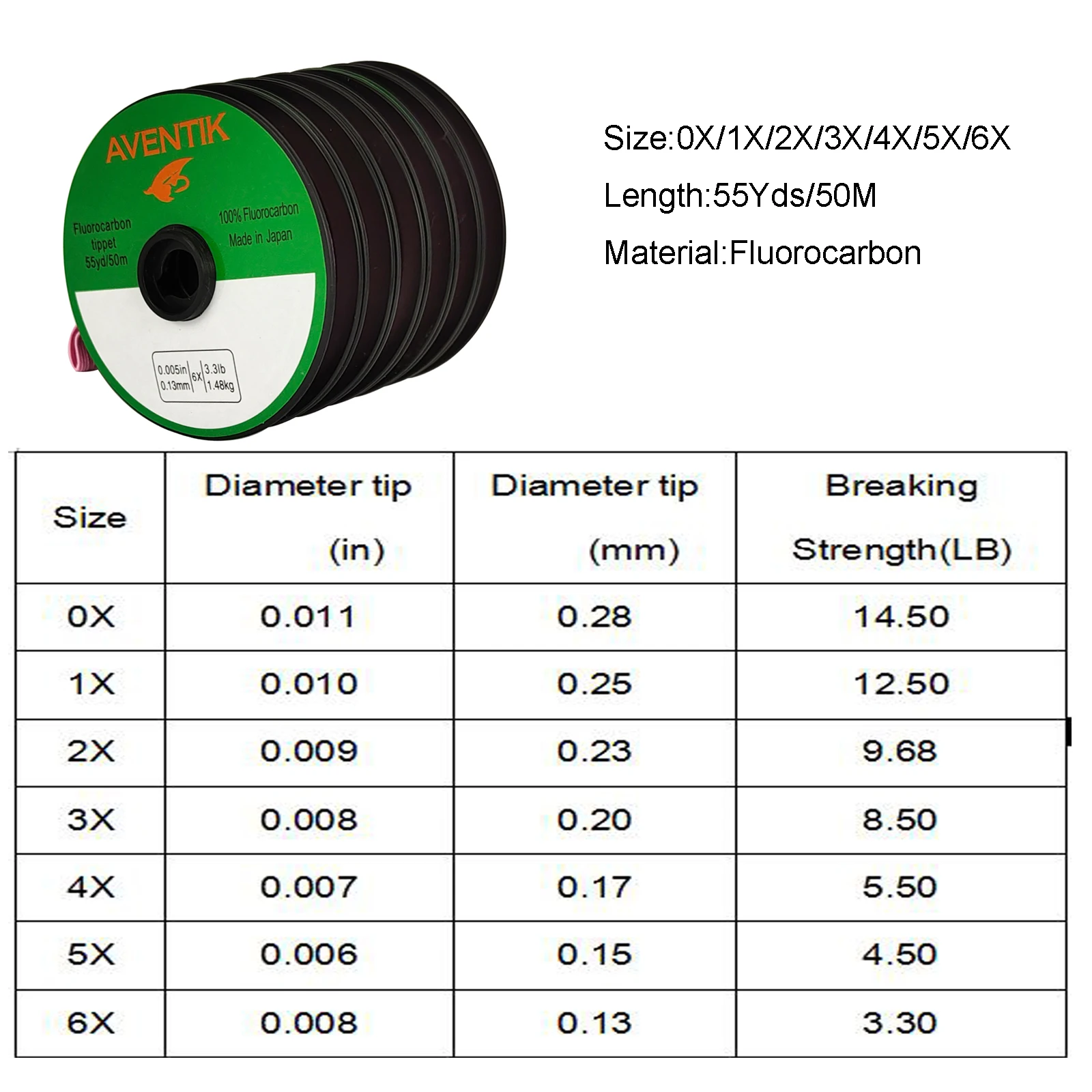 Aventik-líder de pesca con mosca, hilo de fluorocarbono, soporte de Tippet, hundimiento rápido, Invisible, 50 metros/carrete - imagen 2