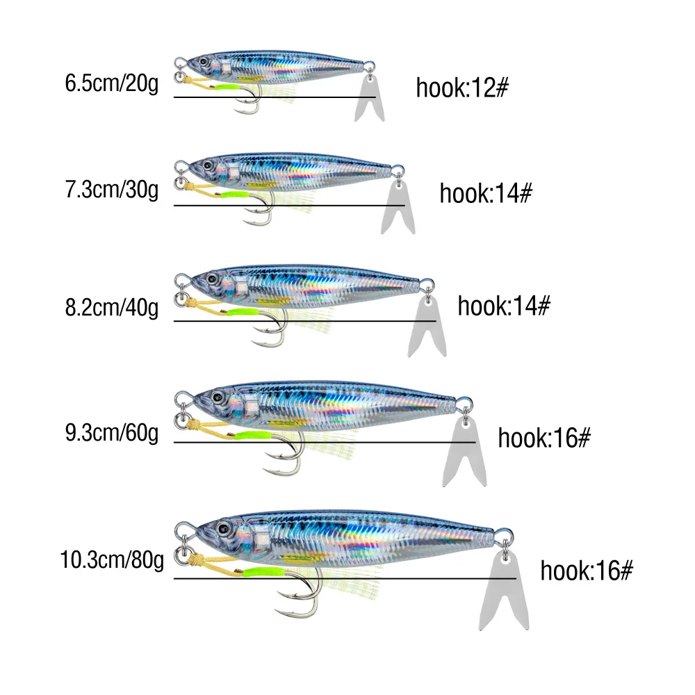 SeaYolo, 1 unidad, plantilla de Metal con placa de hierro, cebo luminoso de 20g, 30g, 40g, 60g, 80g, cebo que se hunde, señuelo de pesca de fundición de tierra de agua salada con ganchos - imagen 3