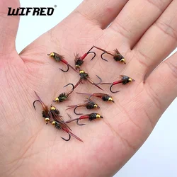 Wifreo 4 piezas de ninfa de mayfly # 14 cabeza de cuentas de latón cobre John púas mosca atado gancho Stonefly trucha lubina Steelhead pesca señuelo cebos