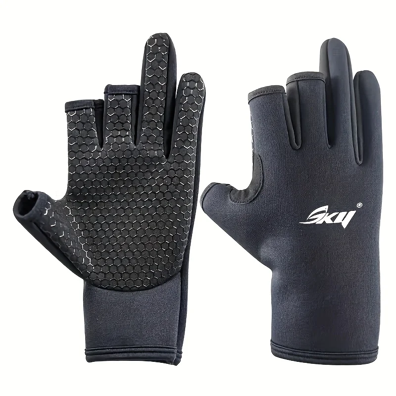 ZYZ Guantes de pesca gruesos antideslizantes, cálidos, resistentes al desgaste, de secado rápido, guantes de pesca con corte de tres dedos de alta calidad