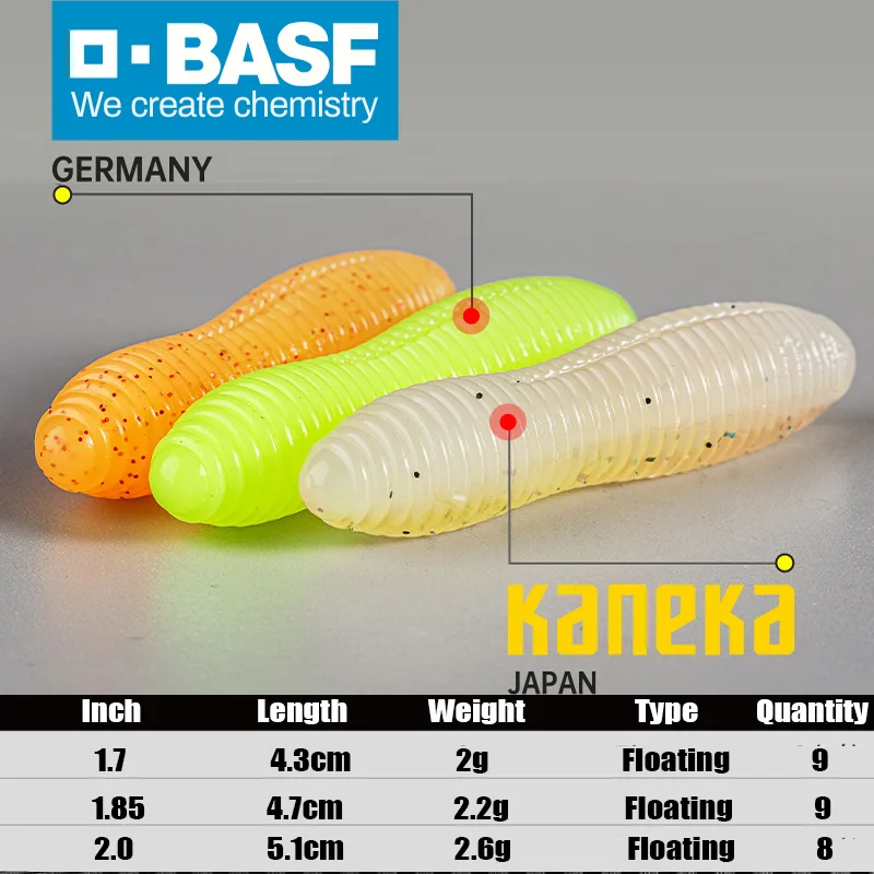 Lurefans 2024 nuevo 1,7/1,85/2,0 pulgadas 8/9 Uds BB-PIPA cebos blandos flotantes señuelo de pesca de gusanos artificiales cebo elástico alto - imagen 2