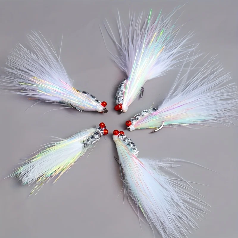5 uds pesca con mosca tela de fibra suave de hielo Charlie señuelo boca curva perca mandarines cola roja señuelo gancho para el cabello - imagen 5