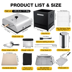 CHANGEMOORE Kit de horno de pizza al aire libre con bandeja de acero inoxidable de piedra de cordierita, termómetro, cubierta antipolvo para jardín, Camping, barbacoa
