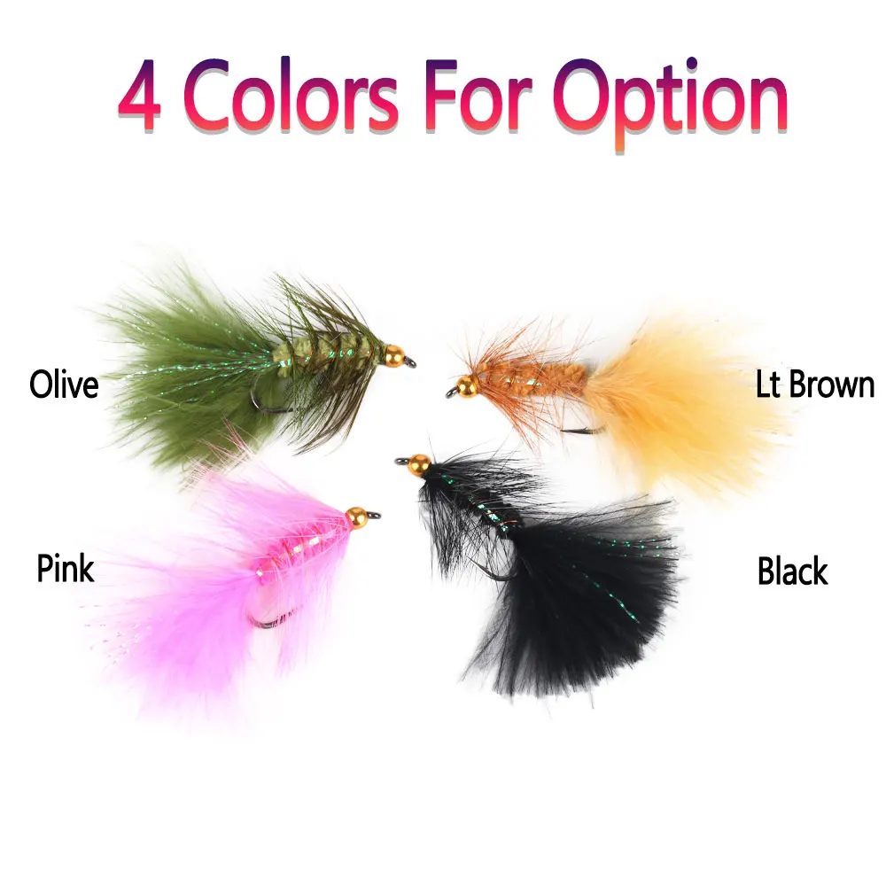 Bimoo-señuelos de pesca de trucha, cabeza de cuentas de latón #6, plomada de hundimiento rápido, cola de marabú, Streamer Fly Steelhead, 5 uds. - imagen 4