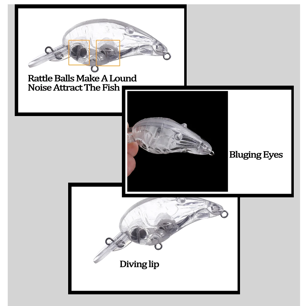 Chan'sHuang sin pintar 20 piezas 70mm 10G Crankbait Wobbler DIY Mini señuelo de pesca transparente cuerpos en blanco manivela - imagen 4