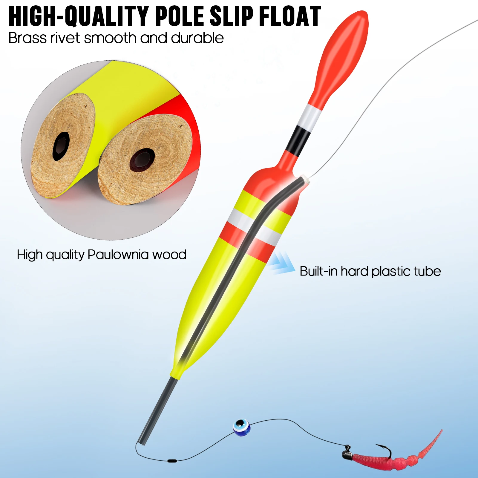 THKFISH 5 uds flotadores de pesca de madera 1,5 pulgadas 3,4 pulgadas 4,1 pulgadas Bobbers antideslizantes de pesca boyas flotador antideslizante para tipo de pez, lubina, bagre