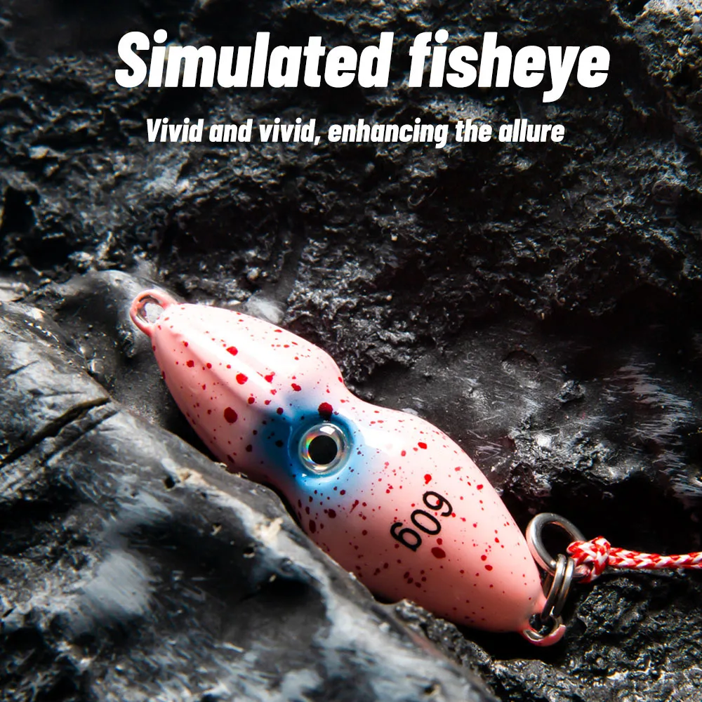 Cebo falso de calamar biónico con cabeza de maní, 40g/60/80/100g, pesca en el mar, BassChapter, cabeza roja y negra, placa de hierro, 1 ud.