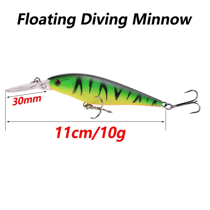 Señuelo de pesca Minnow, 11cm, 10g, labios largos, buceo, Trolling, Wobblers, Crankbait de plástico, cebo duro Artificial para lubina, carpa, Lucio, 1 ud. - imagen 4