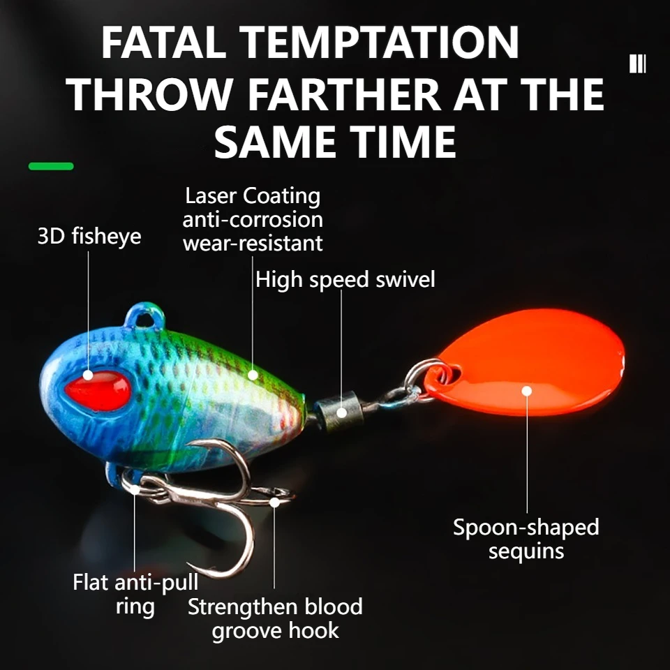 WALK FISH-señuelo VIB, cuchara giratoria, cebo que se hunde, Wobblers, plantilla de Metal, cola de lentejuelas giratoria, cebos de pesca de fundición lejana para lubina - imagen 3