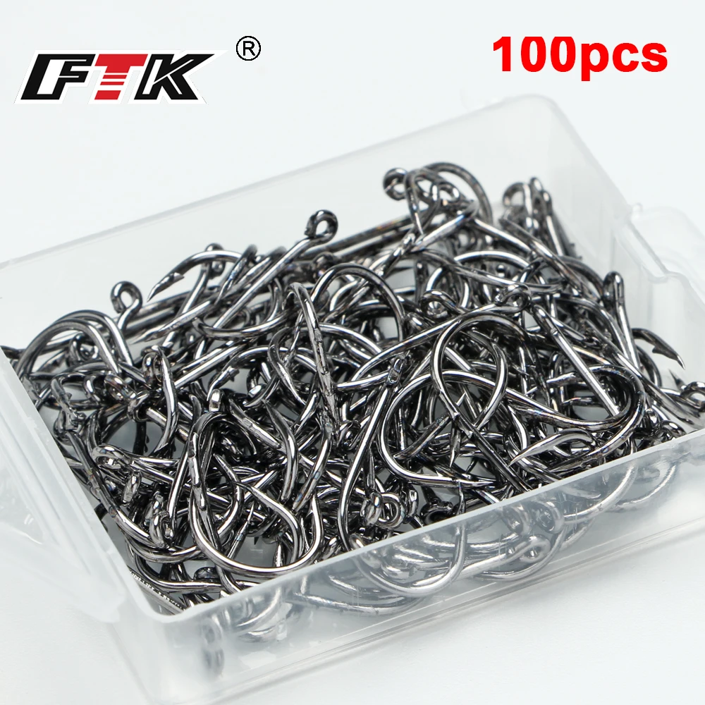 Gancho para portaequipajes FTK 3 # -7 # 100 unids/pack Jig Head señuelo pesca de carpa anzuelos de pesca con púas de acero al carbono CHINU con accesorios anillados - imagen 2