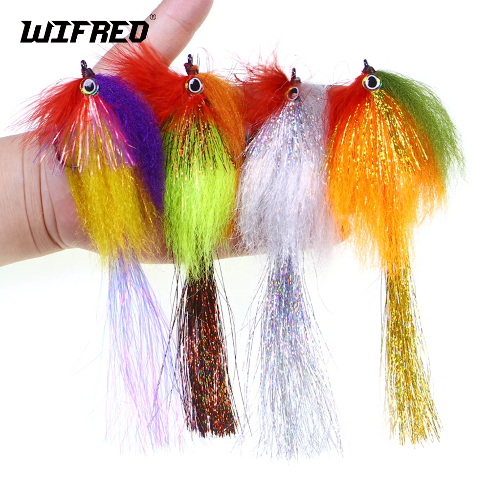 Wifreo 2 piezas/4 piezas # 4/0 Streamer grande mosca epoxi 3D ojo de pez marabú Hackle Flash oropel cola pesca con mosca moscas trucha Señuelos de pesca - imagen 2