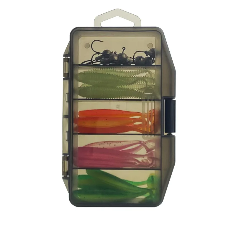 Señuelo Biónico de cola en T, piezas de 33 piezas, de dos colores, para carretera, gusano blando con gancho de cabeza de plomo - imagen 4