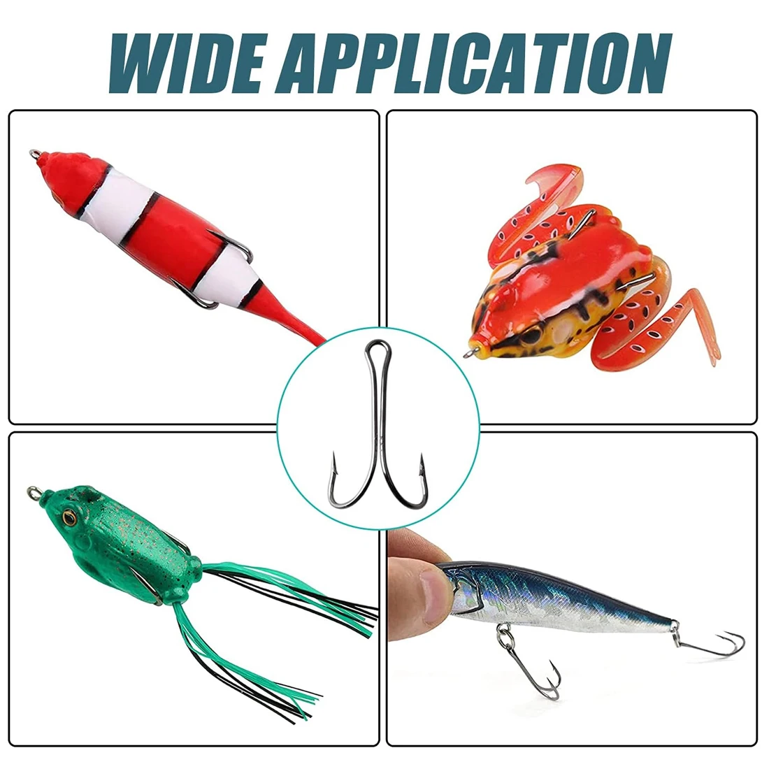 FishTrip-anzuelo de pesca doble, 50-200 Uds., anzuelos de rana, atado de moscas, anzuelos de pesca con púas afiladas, acero rico en carbono, agua dulce y salada - imagen 5