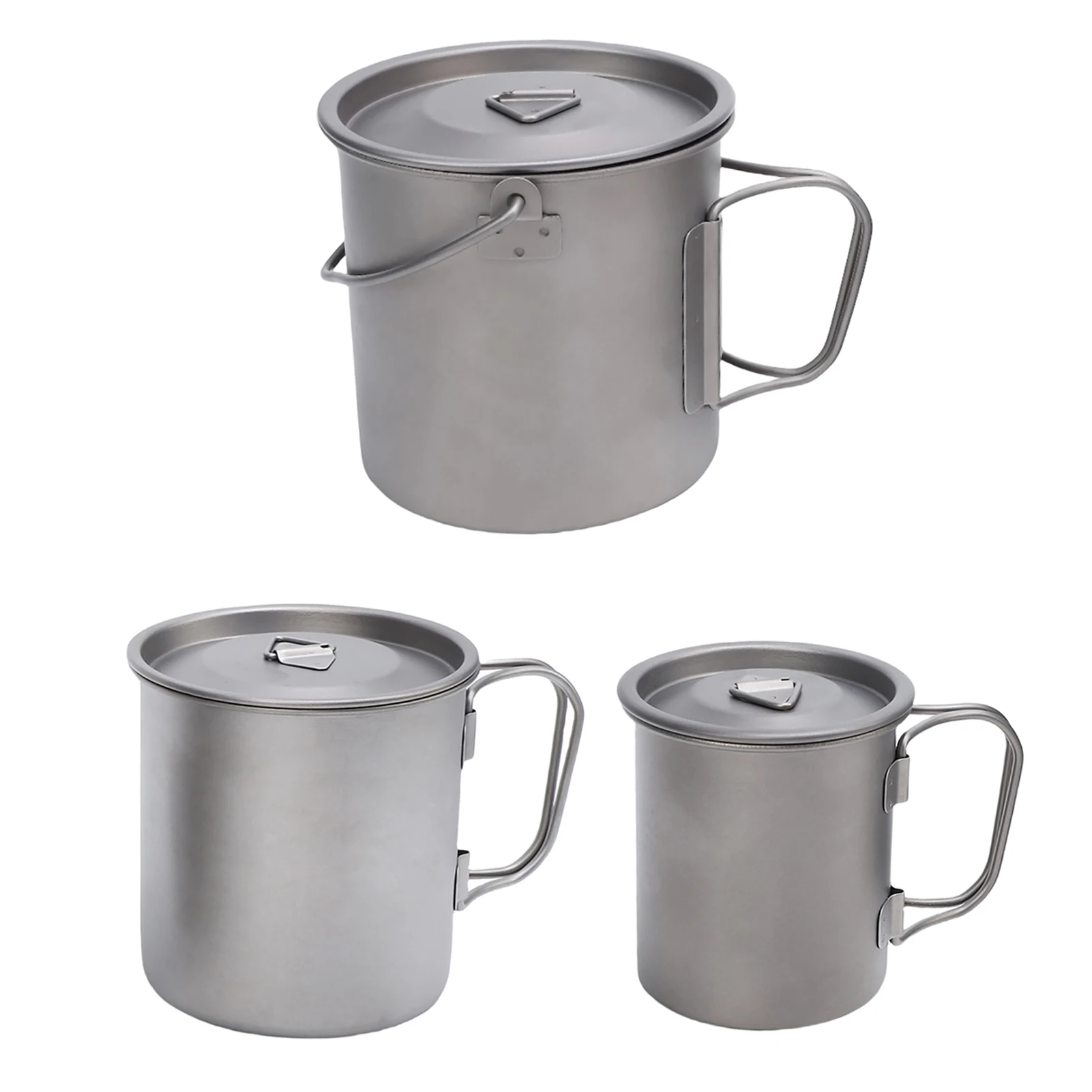 Taza de café Ti para acampar, tapa con asa plegable y bolsa de red para acampar, senderismo y viajar, 3 uds.