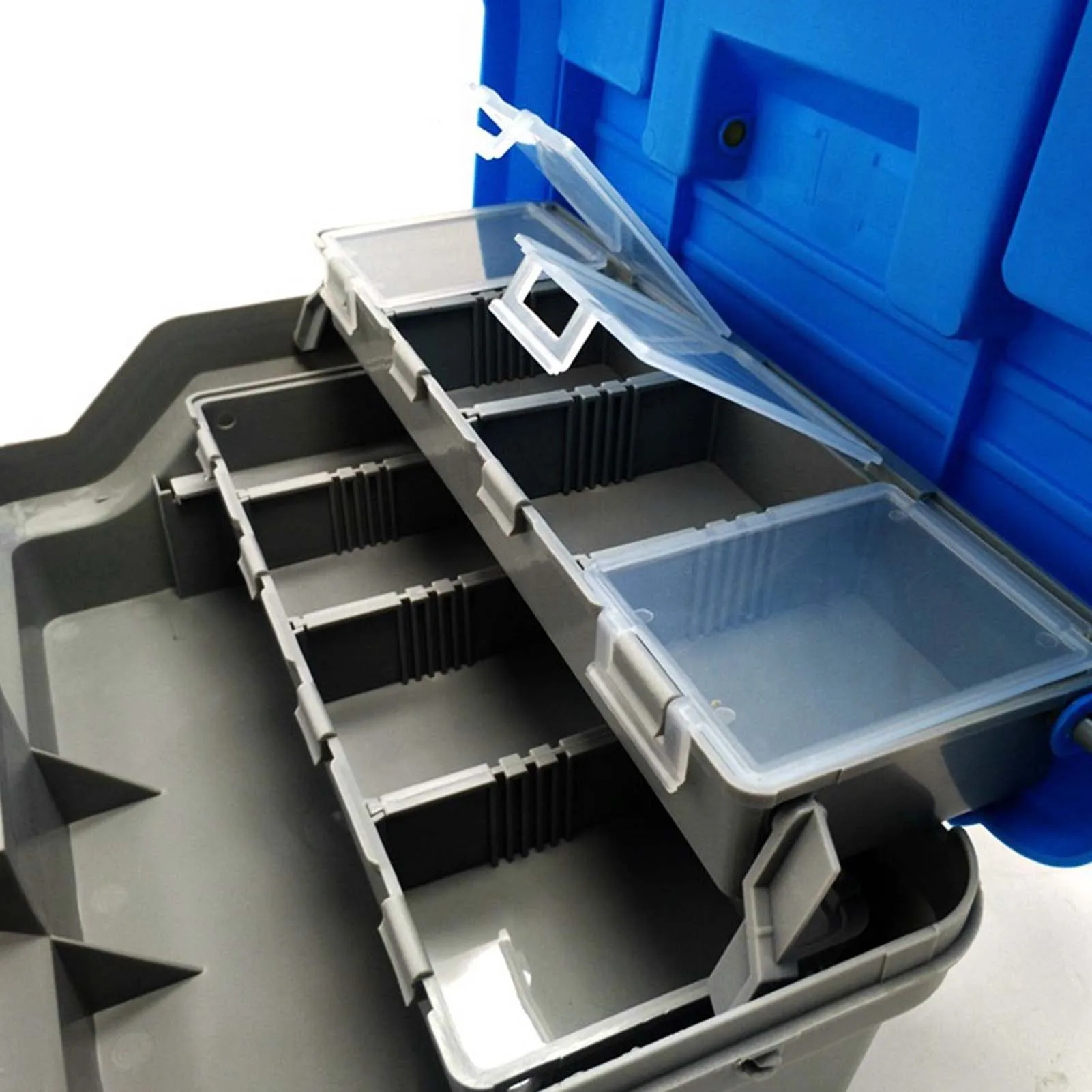 Caja de aparejos de pesca portátil, caja de pesca compartimentada de gran capacidad para señuelo de pesca, carrete de cebo, gancho de línea, accesorio de pesca - imagen 5