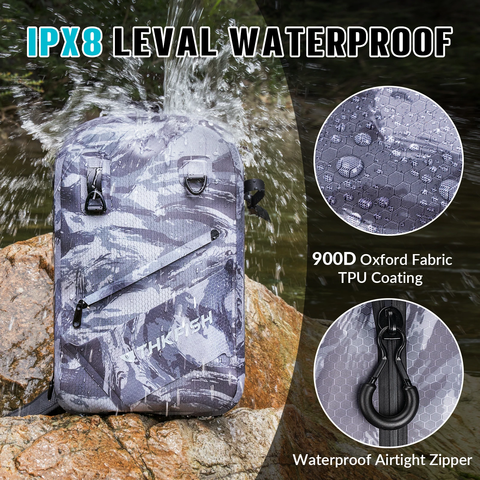 Mochila para aparejos de pesca THKFISH, bolso de hombro impermeable de gran capacidad para pesca, mochilas para pesca con mosca, bolsas para senderismo al aire libre - imagen 4