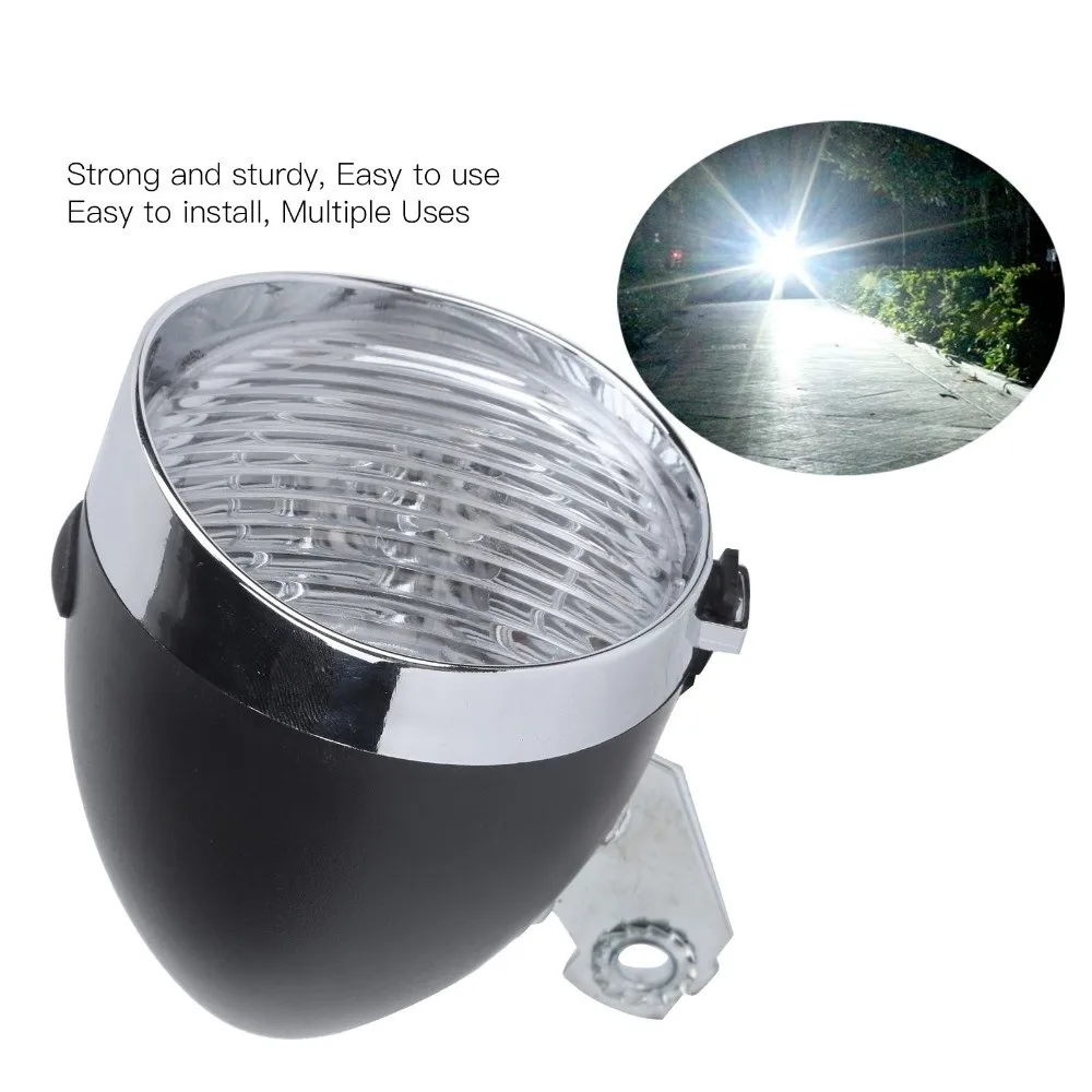 Black and Silver Bike Headlight Vintage 3 LED Retro Bike Headlamp with Mounting Bracket Cycling Lighting Accessory Bike Lighting - imagen 5