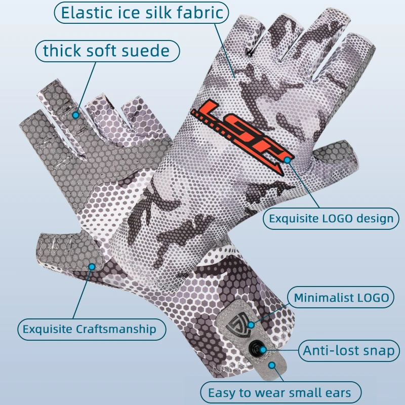 LSP-guantes de Pesca ligeros para hombre, protección solar de medio dedo, de doble cara, transpirables, antideslizantes, para Pesca al aire libre - imagen 2