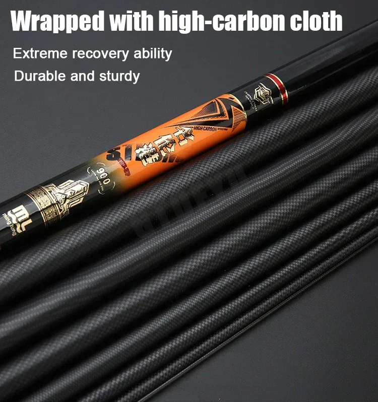 Caña de pescar de mano de fibra de carbono, caña de pescar telescópica de alta calidad, súper ligera, larga y dura, 8M/10M/12M/14M/15M/16M - imagen 4