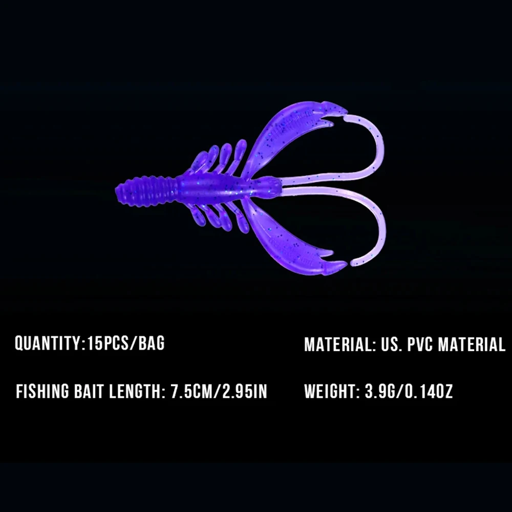 THKFISH 15 Uds señuelos de camarones blandos 75mm 3,9g cebos artificiales Swimbait Wobblers de agua dulce cebo de cangrejo suave de silicona - imagen 2