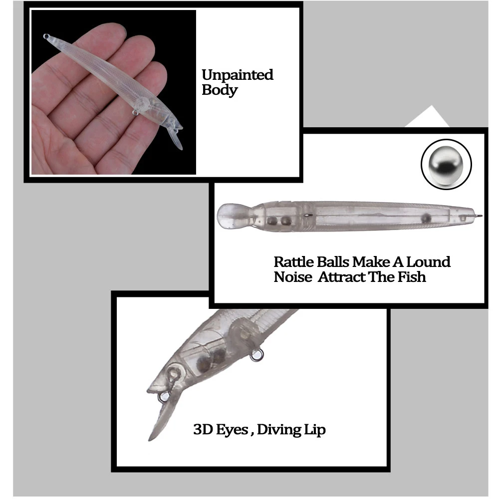 Chan'sHuang 20 piezas cebo en blanco sin pintar 5,5g/95mm sonajero flotante Minnow señuelo de pesca Artificial - imagen 4