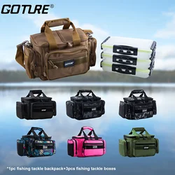 Goture-Bolso de hombro de pesca impermeable, multifuncional, 7 colores, 3 cajas de aparejos, organizador de señuelos de alta capacidad para equipo de lubina/trote
