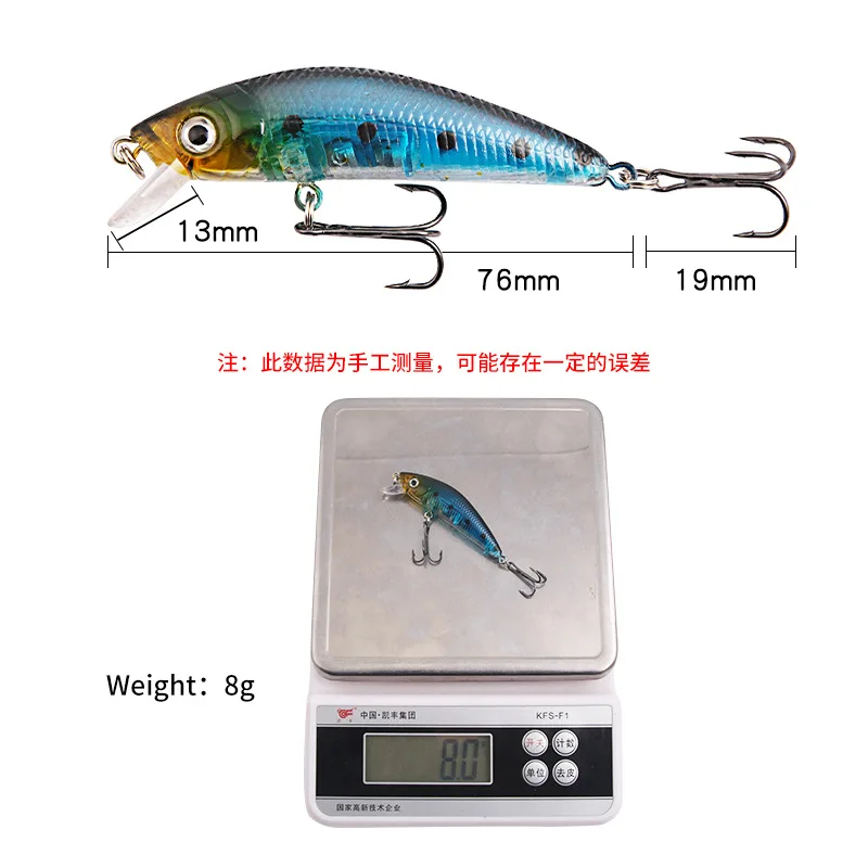 Señuelo de pesca de pececillos, cebo duro de plástico Artificial Wobbler, ojos 3D, 76mm, 8g, 1 unidad - imagen 4