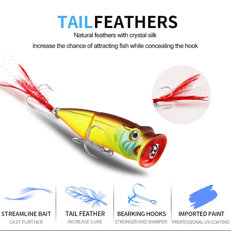 BEARKING Señuelos de pesca al por menor modelo caliente, cebo duro colores surtidos, popper 70mm 11g, cebos flotantes de agua superior - imagen 3