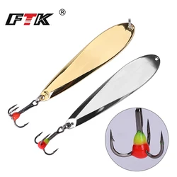 FTK-señuelo para pesca en hielo, plantillas verticales, dorado, plateado, 73mm, 12g, cuchara de Metal con anzuelo triple para pesca de perca y Lucio