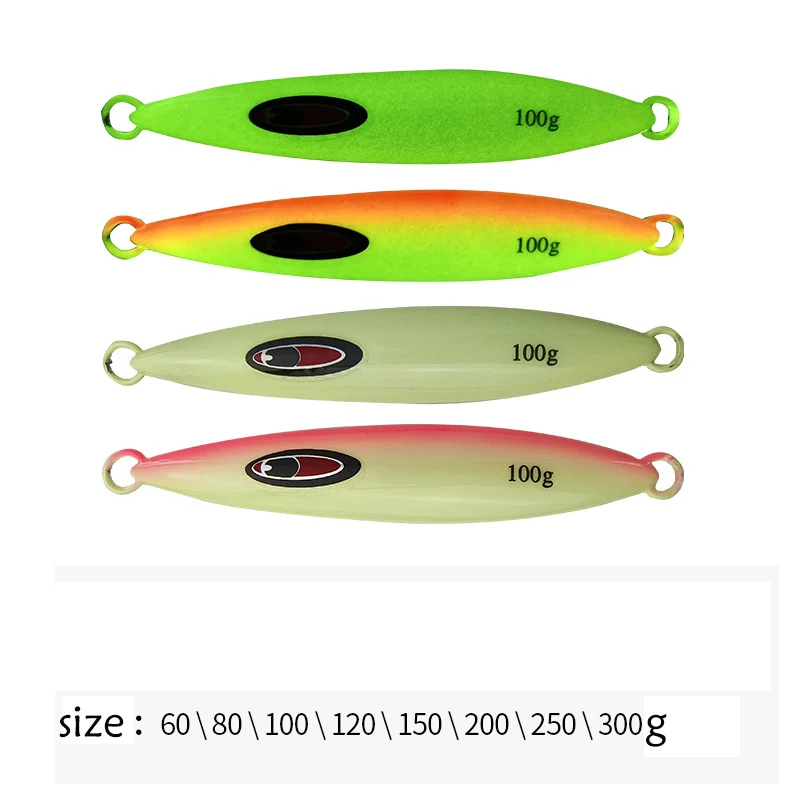 Señuelo de pesca luminoso, plantilla de Metal, 60g, 80g, 100g, 120g, 150g, 200g, 250g, cuchara de Jigging lento, cebo Artificial duro sin gancho - imagen 4