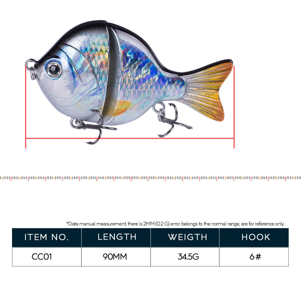 Hanlin-Señuelos de Pesca multiarticulados, cebos de pesca de 90mm y 34,5g, cebos de plástico que se hunden en Topwater, Crankbait, Wobbler Bass Pike Tackle - imagen 2