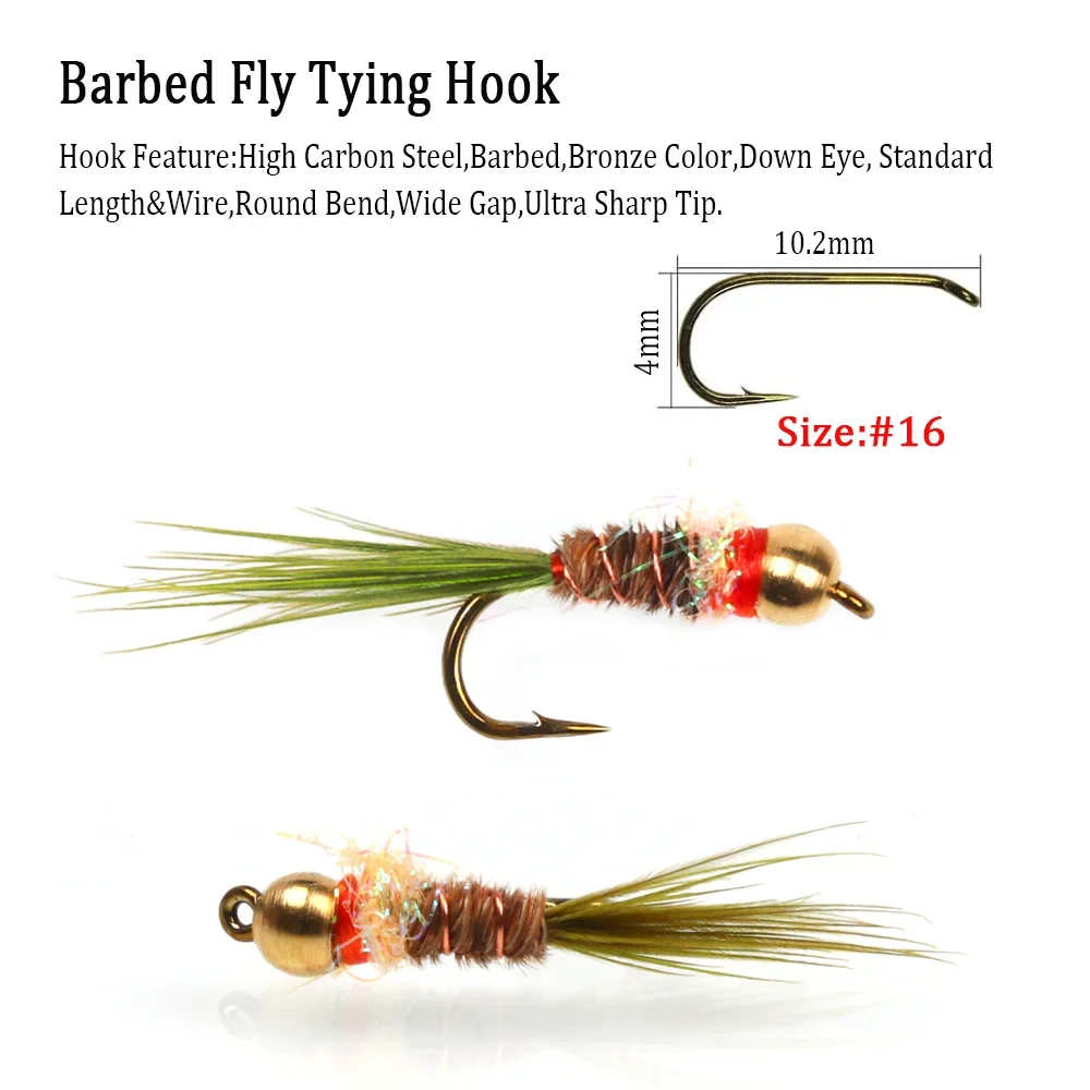 Wifreo 6 piezas # 16 cabeza de cuentas de latón Frenchie Ninfa pesca moscas Euro ninfas púas mosca húmeda para trucha Grayling pesca señuelo cebos - imagen 4