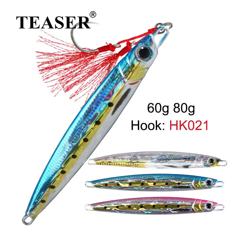 TEASER-J94, 60g, 80g, impresión 3D, Majorcraft, Jigpara de hundimiento lento, cuchara de orilla, Jigging de Metal Vertical, cebo de Pesca de lubina con gancho - imagen 2