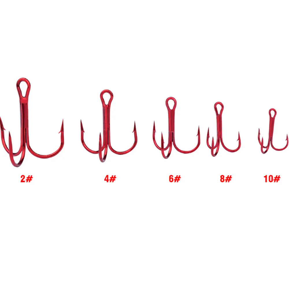 Lote de 20 piezas/50 unidades de anzuelo triangular de púas de acero alto en carbono rojo, accesorios de herramientas de pesca, pesca en el mar, pesca salvaje - imagen 5
