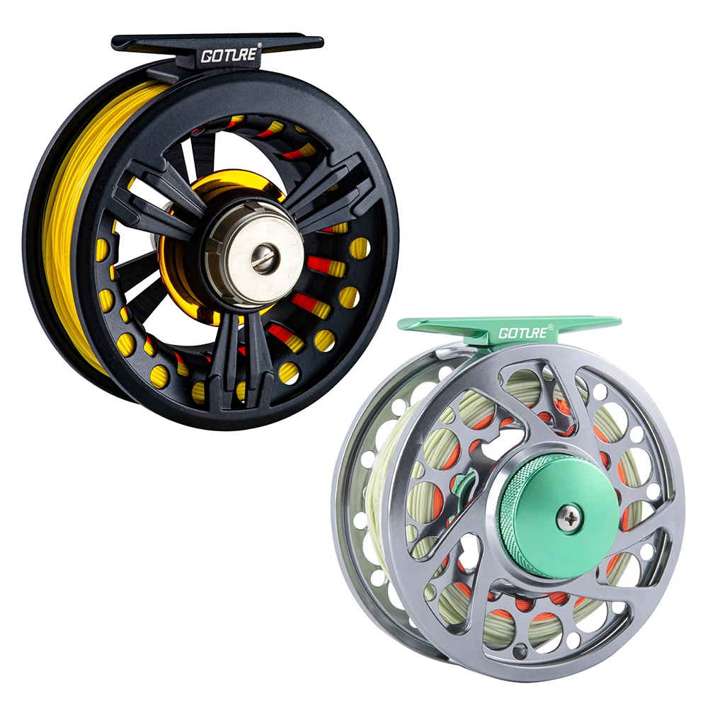 Carrete de pesca con mosca precargado Goture con hilo, carrete de caña de mosca de 5/6wt ligero y resistente a la corrosión con línea de peso hacia adelante