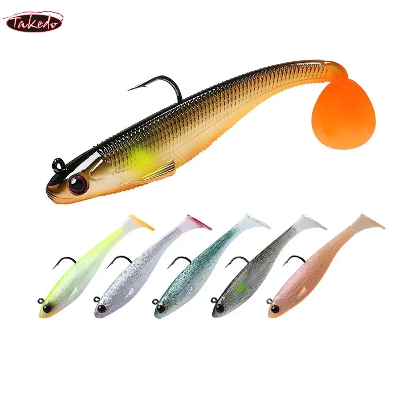 TAKEDO BZ01 LIVE SHAD plantilla de pesca señuelo Jig pez plomo cabeza de plomo con cola en forma de T PVC señuelos blandos señuelo de pesca ojos 3D - imagen 2
