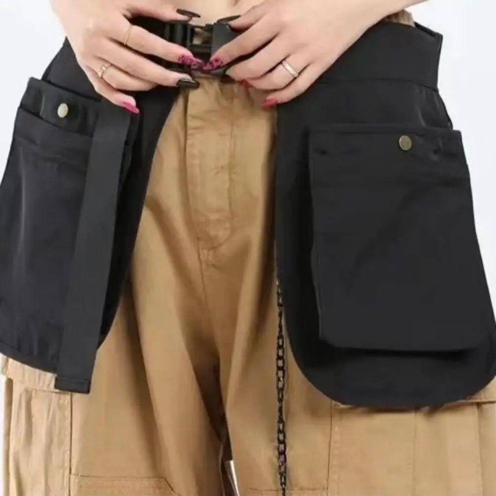 Riñonera multifuncional a la moda, delantal ajustable con múltiples bolsillos, riñonera negra de gran capacidad para viaje - imagen 3