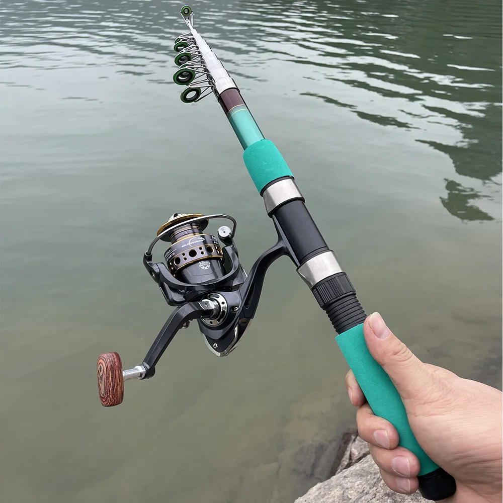 Cañas de pescar telescópicas de fibra de carbono, caña de pescar verde de fundición larga de 1,8 M-3,6 M, juego de carretes giratorios, aparejos de agua salada - imagen 4