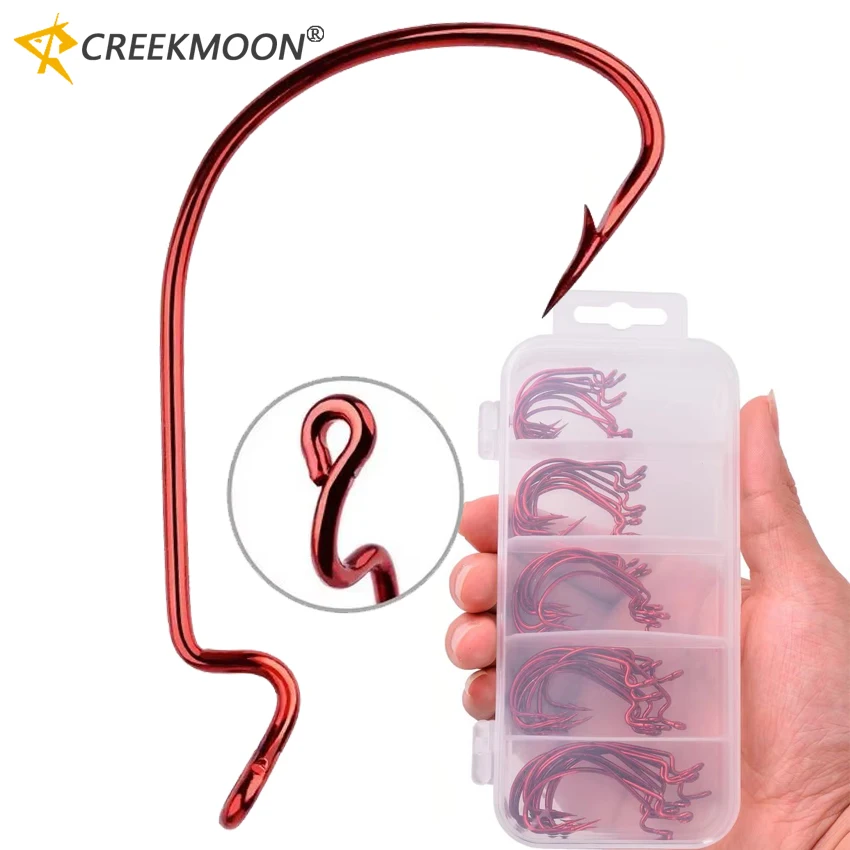 50 Uds anzuelos de pesca de manivela ancha anzuelo compensado de acero al carbono 3/0 # -2 # Anzuelo de pesca de carpa con púas para lubina, caja de aparejos con señuelo de gusano suave - imagen 2