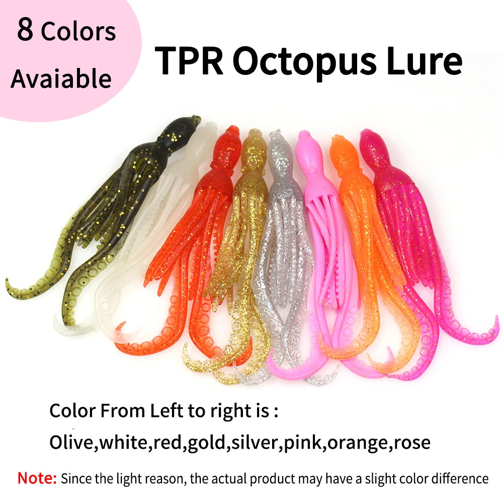 ELLLV 5pcs 10cm/4g Octopus Squid Bait Fluo Saltwater Snapper Fishing Soft Lure TPR Material Kabura Pesca Wobbler Fishing Tackle - imagen 3