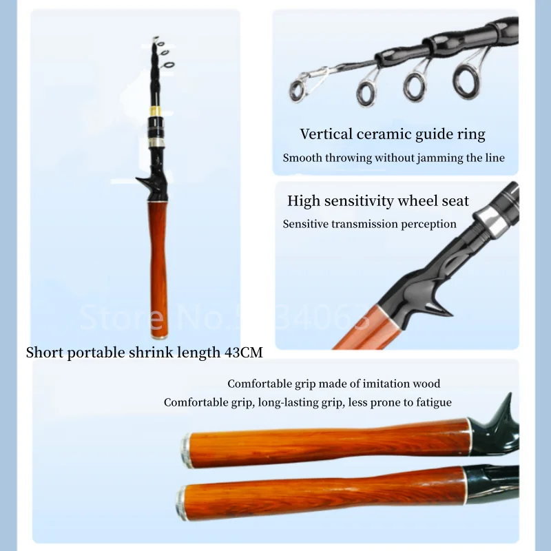 Caña de pescar de fundición ultraligera, caña de pescar giratoria/estitirable de fibra de carbono, cebo WT 1,5-9g, línea WT 3-6LB, cañas de pescar rápidas con mango de madera - imagen 2