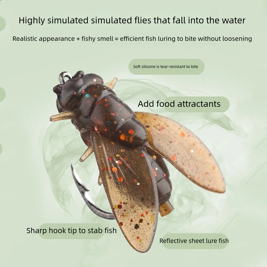 9KM 8/15mm moscas de pesca con mosca goma suave PVC 20 piezas Señuelos de pesca con mosca insectos realistas señuelos anzuelos de púas