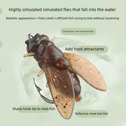 9KM 8/15mm moscas de pesca con mosca goma suave PVC 20 piezas Señuelos de pesca con mosca insectos realistas señuelos anzuelos de púas