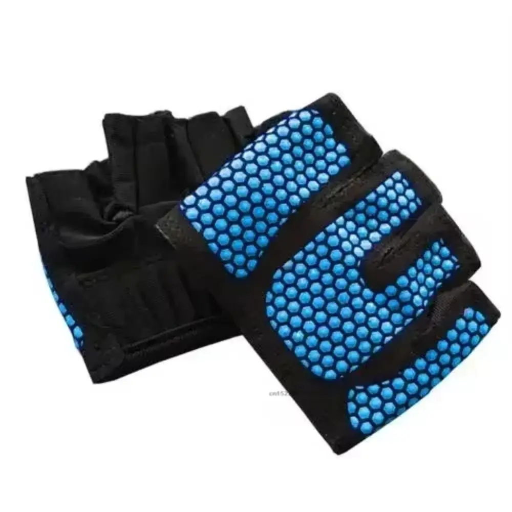 1 par de guantes transpirables de medio dedo para gimnasio, guantes antideslizantes y antipérdida para ciclismo, protectores de palmas de Color contrastante, guantes de Fitness para ejercicio - imagen 4