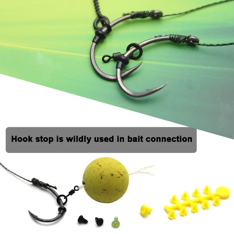 Kit de accesorios de pesca de carpa, 70 Uds., gancho, cuentas de tope, tornillo de cebo, Micro anillo giratorio, tapa de hilo dental para aparejo de pelo de carpa, Material - imagen 4