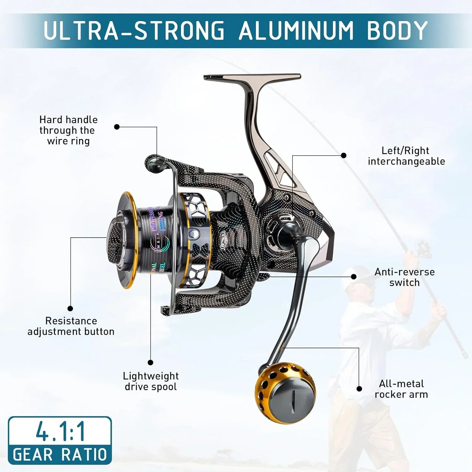 Carrete giratorio de agua salada MBLN, carrete de pesca de Surf 9000-12000, carretes de pesca de agua salada potentes ultrasuaves de arrastre máximo de 45/55LB VX - imagen 5