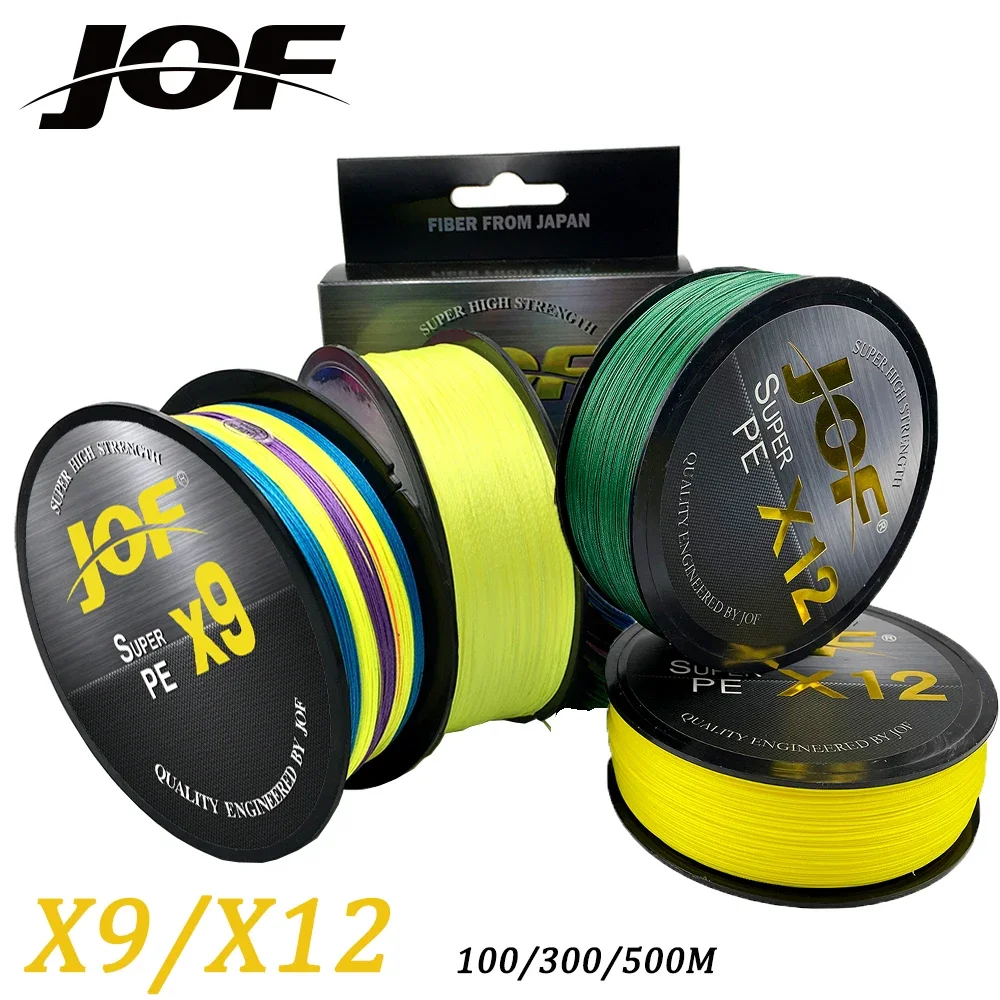 JOF-sedal de pesca de PE trenzado X9/X12, 500M, 300M, 100M, multifilamento, hilo de pesca de carpa, súper fuerte, 9,0Kg-41,8Kg