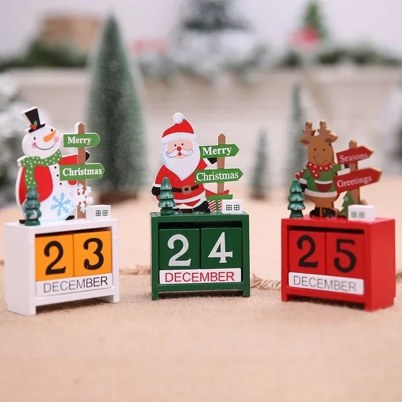 Nuevo calendario de Adviento de Navidad, adornos de madera, decoraciones para el hogar, decoración de mesa de Navidad, accesorios bonitos de escritorio de oficina de Año Nuevo - imagen 2